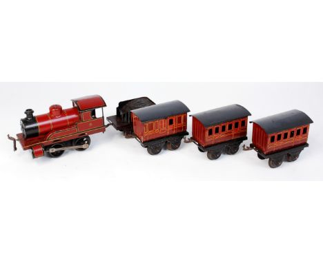 A Bing Midland Railway maroon freelance  engine and tender number 1000, together with 2 first/third and a brake van, 4 wheel 