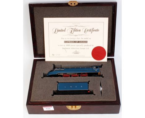 A Bachmann limited edition 1530/2000 sterling silver motion, LNER blue 'Dominion of Canada' in presentation box (G-BG)