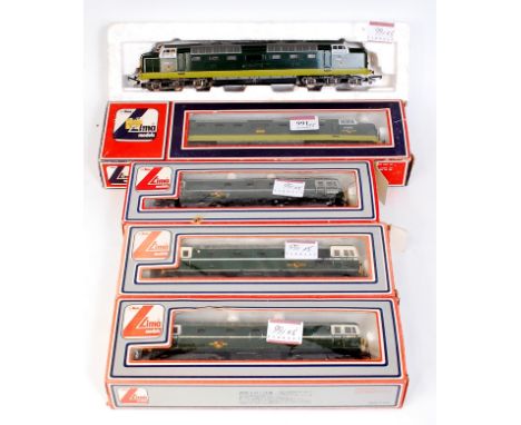 5 Lima BR green diesel locomotives renumbering to some, Deltic No. D9003 Meld, D9016, Class 33 No. D6506, D5327, D5321 (FG-BF