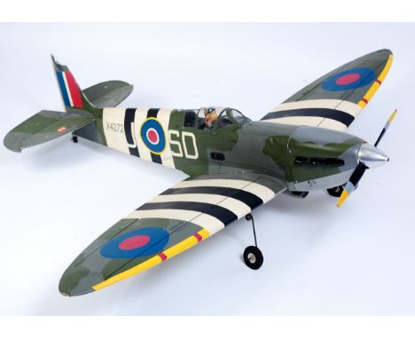 Large scale flying aircraft model, of a Supermarine Spitfire X4272, 56 inch wingspan, fitted engine with silencer