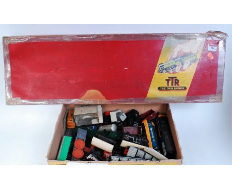 Mixed lot including one Trix track, 10 wagons LNER grounded coach, Triang black dock shunter various wagons, Hornby Acho coac