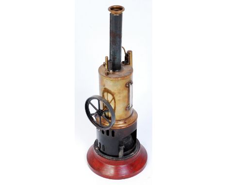 Carette vertical steam engine with single oscillating cylinder, sight glass, whistle, filler cap on brass boiler with spirit 