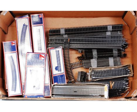 Two trays containing large quantity of track and points by Hornby, Lima and Peco, some items boxed (G-BG)
