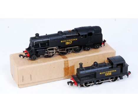 A Hornby Dublo 2-6-4 tank engine repainted as Southern black No. 1917 (GR) and a Wrenn 0-6-0 tank engine, Southern black No. 