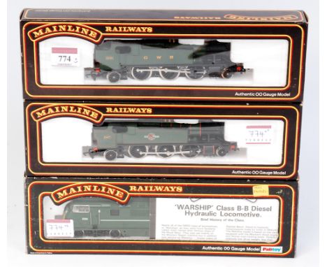 Mainline 937083 GWR prairie tank engine 937086 BR green version and 37-064 BR green Warship diesel locomotive 'Highflyer' (G-