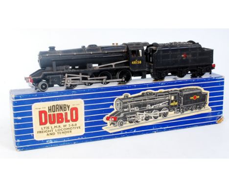 A Hornby Dublo 3-rail LT25 2-8-0 engine and tender, would benefit from cleaning (G-BG)