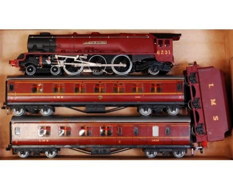 A Hornby Dublo 3-rail 'Duchess of Atholl' engine and tender together with 2 Stanier coaches (G)