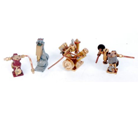 Collection of 4 various miniature steam engines, to include twin cylinder oscillating marine engine, 2 vertical oscillating s
