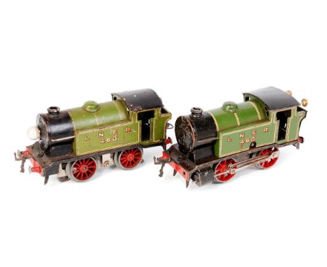 A Hornby No.1 0-4-0 tank engine, clockwork, LNER 460 missing one front buffer (F) and an EM320 electric tank engine LNER gree