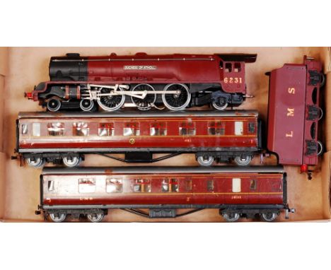 A Hornby Dublo 3-rail 'Duchess of Atholl' engine and tender together with 2 Stanier coaches (F-G)