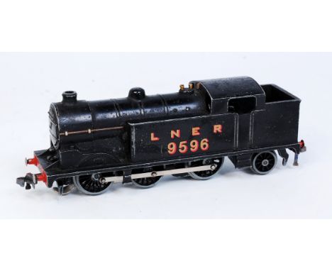 A Hornby Dublo post war 3-rail EDL7 LNER black tank engine No. 9596, corrosion spots under paintwork