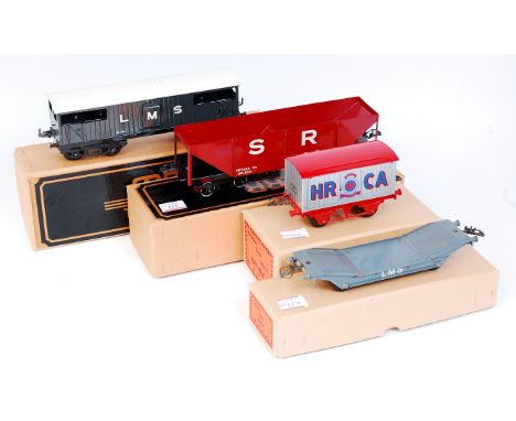 Directory Series 0 gauge wagons silver HRCA 25th anniversary, LMS Lowmac (G-BG), together with BRR tinplate bogie LMS brake v