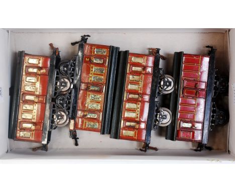 Hornby 1925-8 3x LNER No. 1 passenger coaches on long thin base, clerestory roof, gold lining, doors First/1, Third/3, with a