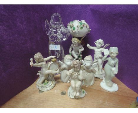 A selection of vintage ceramic figures some Meissen style 