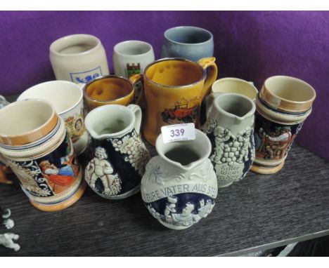 A selection of vintage ceramic tankards mostly German made
