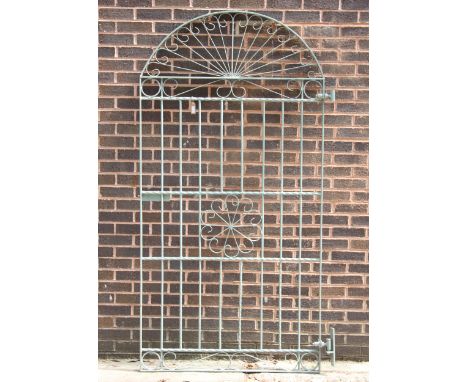 A painted galvanized garden gate, of arched form, 217cm x 110cm 