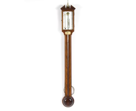 A reproduction stick barometer, the rectangular dial signed Rapport, London with presentation plaque dated 1986, 96cm high