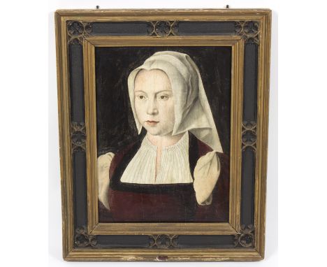 After Joos van Cleve (1485-1540/41)/Portrait of a Young Woman/oil on panel, 44.5cm x 36cm/in a Gothic tracery frame/see illus