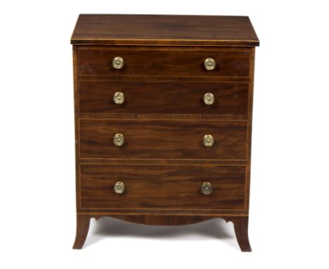 A Regency mahogany and inlaid chest commode with hinged top above a false four-drawer front, on splay feet, the interior adap