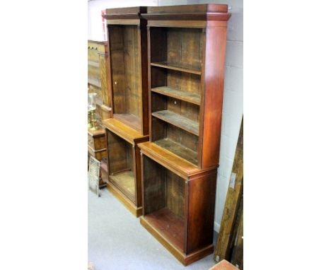 A pair of 19th Century mahogany bookcases with adjustable shelves and reeded columns, each 91cm wide Condition Report: In use