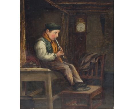 Thomas McEwan (Scotish 1846-1914)/Boy Playing the Recorder/signed and dated 1873/oil on canvas, 34.5cm x 29cm
