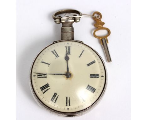 A Regency silver pocket watch, the case Birmingham 1814, the cream enamel dial with Roman numerals, fitted a chain driven mov