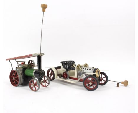 A Mamod steam car and a Mamod tractor engine 'TE1A'