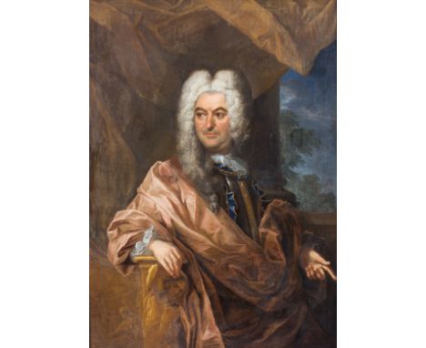 Edmond Plumier (17th Century)/Portrait of a Nobleman/three-quarter length, wearing a red cloak over a breastplate his right h