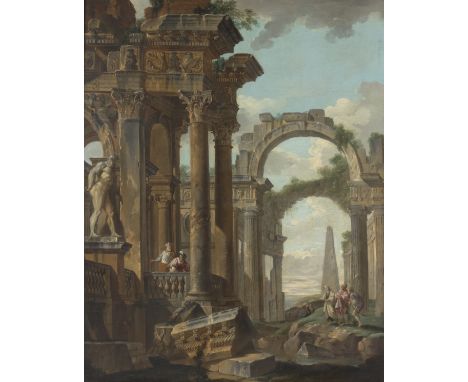 Circle of Giovanni Paolo Panini (Italian 1691-1765)/Classical Ruins with Figures/oil on canvas, 113cm x 89cm/see illustration