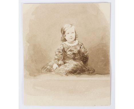 Mid 19th Century English School/Portrait of a Young Girl, Seated/ink wash, 10.5cm x 9cm