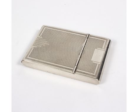 An Art Deco silver card case, G W L & Co. Birmingham 1935, with engine turned decoration, 8.5cm wide