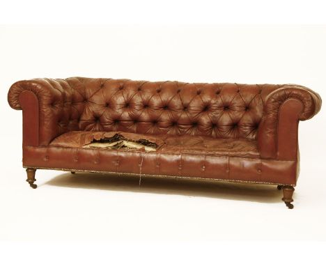 An early 20th century leather Chesterfield sofa, 205cm wide