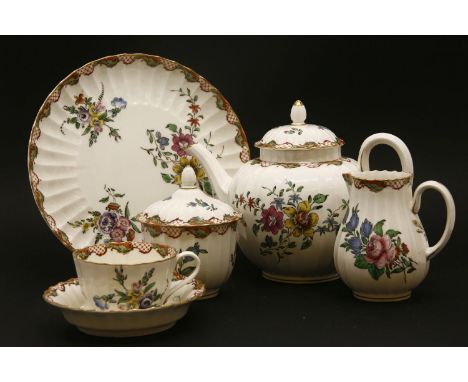 A Royal Worcester reproduction teaset, teapot, two lidded sugar bowls, milk jug, six cups, saucers, plates (some damage)