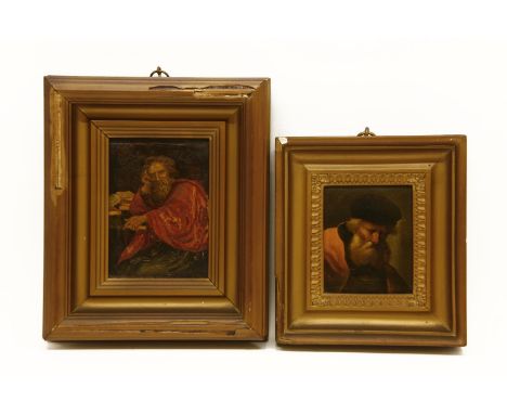 An oil on panel miniature portrait of man, together with a similar oil on canvas