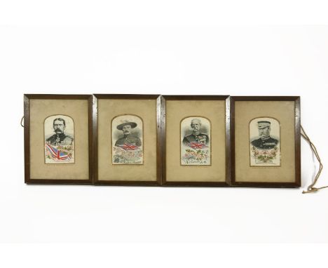 Four stevenographs of the generals Roberts, Kitchener, Joffra and Baden Powell, mounted and framed