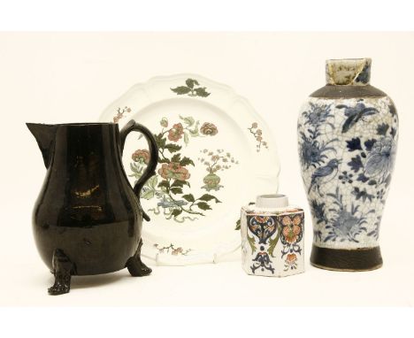 A Jackfield Ewer, two Chinese blue and white vases, one converted, a Hen on Nest, a Worcester jug, modern, and Wedgwood dinne