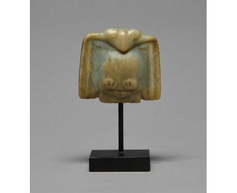 A Chinese jade bird pendantin Hongshan style with a pierced attachment loop to the back,4.5cm high, on a stand. (2)Provenance
