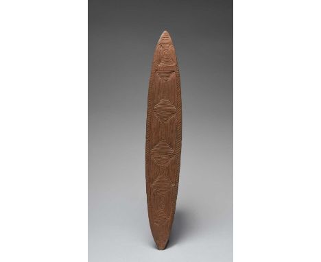 An Aboriginal churingaAustraliawith concentric linear carved and recessed V shape decoration to both sides, the flat side wit