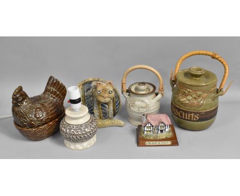 A Collection of Studio Stoneware Pottery to Include Cat Ornament, Acorn Country Crafts Sue Bratby &amp; Gill Edwards Sugar Ba