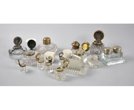 A Collection of Vintage Inkwells, Stamp Roller etc 
