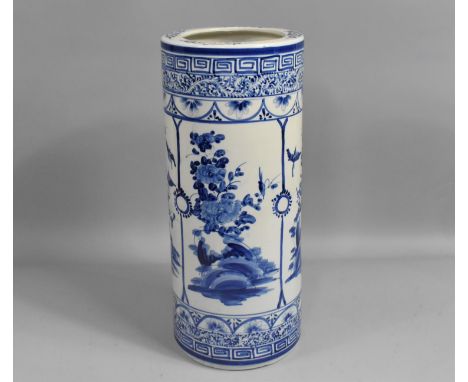 An Oriental Cylindrical Blue and White Stick Stand, 48.5cm high 