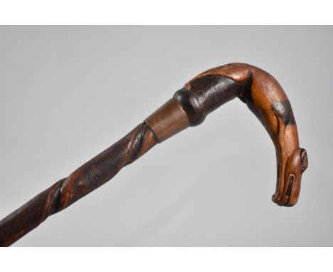 A Victorian Coursing Stick with Carved Greyhound Handle and Twisted Shaft 