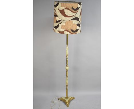 A Mid 20th Century Brass and Onyx Standard Lamp with Shade 