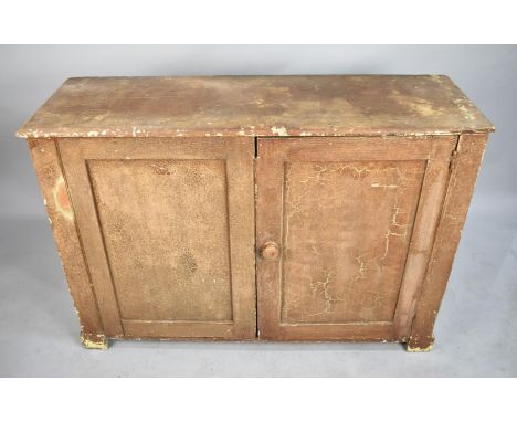 A Vintage Pine Housekeepers Cupboard base with Panelled Doors, 123cms Wide 
