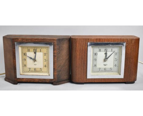 Two Vintage Oak Cased Smiths Sectric Electric Mantel Clocks, Both Working 