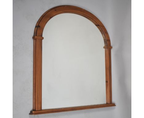 A Modern Pine Framed Arch Topped Wall Hanging or Overmantel Mirror, 87cms Wide and 87cms High 
