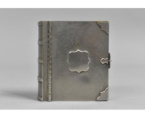 A Small Metal Novelty Box in the Form of a Bound Bible with Clasp, Mirror to Inside of Hinged Lid, 7cm by 6cms 