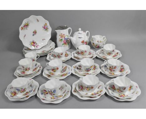 A Coalport Floral Tea Set to Comprise Twelve Cups, Twelve Saucers, Twelve Side Plates, Milk Jug, Sugar Bowl, Hot Water Jug, T