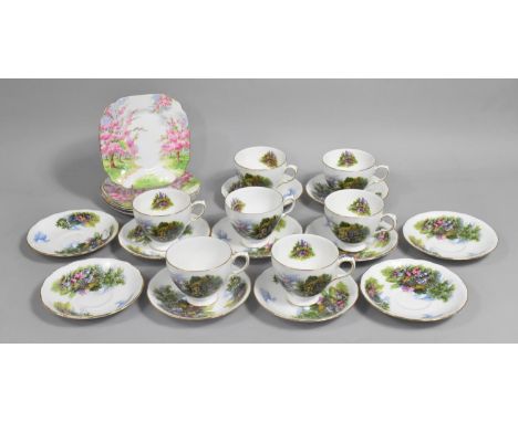 A Royale Vale Tea Set Decorated with Cottage Scene Decoration to Comprise Seven Cups and Eleven Saucers Together with Five Ro