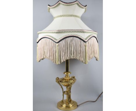 A Nice Quality Table Lamp and Shade, Base in the Form of a Vase Supported by Three Rams Head and Scrolled Supports, Overall H